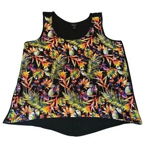 Rue+ by Rue21 - Semi-Sheer High Low Tank Top Black with Tropical Print